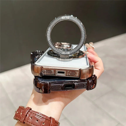 For iPhone 16 Plus Magnetic Case Rotating Fidget Spinner Kickstand PC + TPU Airbag Mobile Cover