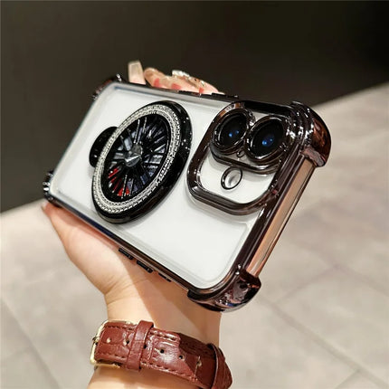 For iPhone 16 Plus Magnetic Case Rotating Fidget Spinner Kickstand PC + TPU Airbag Mobile Cover