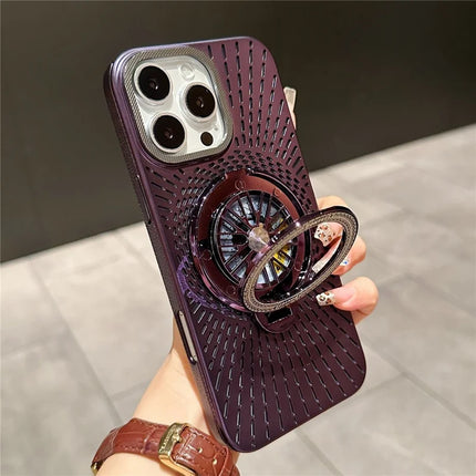 For iPhone 16 Pro Max Case Compatible with MagSafe Gyroscope Kickstand Heat Dissipation PC Back Cover - Dark Purple