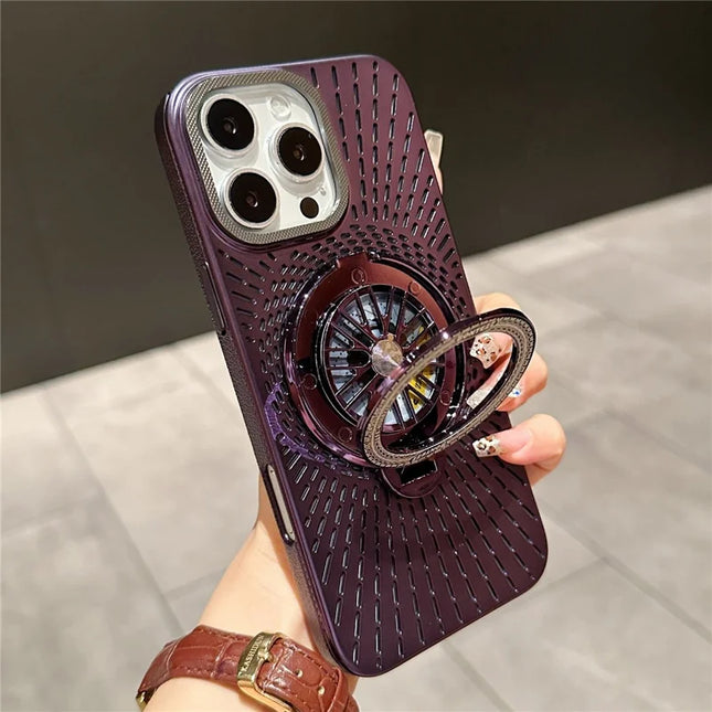 For iPhone 16 Pro Max Case Compatible with MagSafe Gyroscope Kickstand Heat Dissipation PC Back Cover - Dark Purple