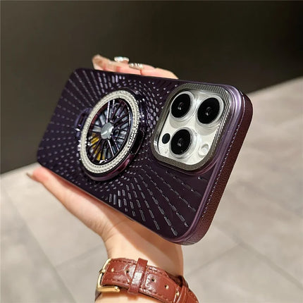 For iPhone 16 Pro Max Case Compatible with MagSafe Gyroscope Kickstand Heat Dissipation PC Back Cover