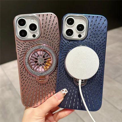 For iPhone 16 Pro Max Case Compatible with MagSafe Gyroscope Kickstand Heat Dissipation PC Back Cover