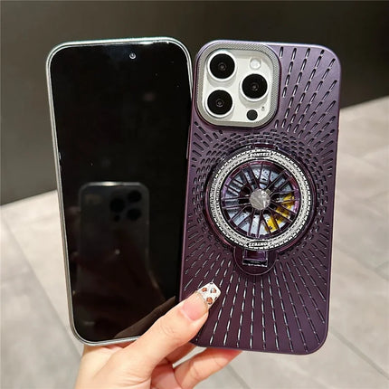For iPhone 16 Pro Max Case Compatible with MagSafe Gyroscope Kickstand Heat Dissipation PC Back Cover