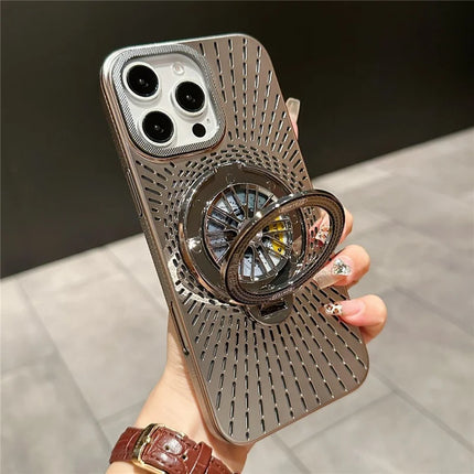 For iPhone 16 Pro Max Case Compatible with MagSafe Gyroscope Kickstand Heat Dissipation PC Back Cover - Titanium Grey