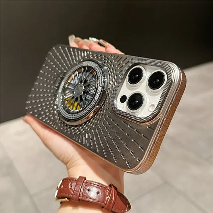 For iPhone 16 Pro Max Case Compatible with MagSafe Gyroscope Kickstand Heat Dissipation PC Back Cover