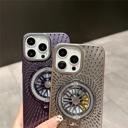 For iPhone 16 Pro Max Case Compatible with MagSafe Gyroscope Kickstand Heat Dissipation PC Back Cover