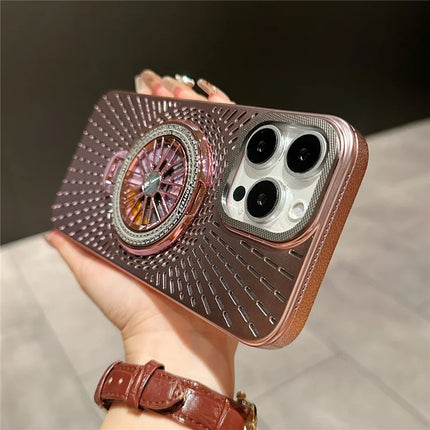 For iPhone 16 Pro Max Case Compatible with MagSafe Gyroscope Kickstand Heat Dissipation PC Back Cover