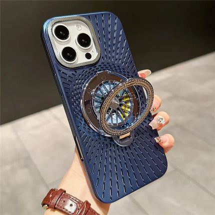 For iPhone 16 Pro Max Case Compatible with MagSafe Gyroscope Kickstand Heat Dissipation PC Back Cover - Navy Blue