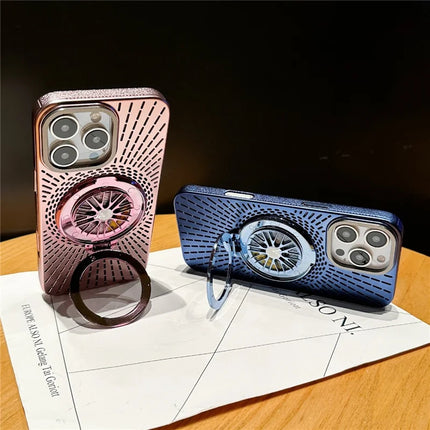 For iPhone 16 Pro Max Case Compatible with MagSafe Gyroscope Kickstand Heat Dissipation PC Back Cover