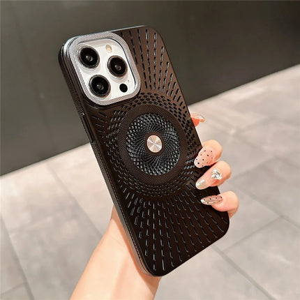 For iPhone 16 Pro Max Case Compatible with MagSafe Heat Dissipation Electroplating PC Phone Cover - Black