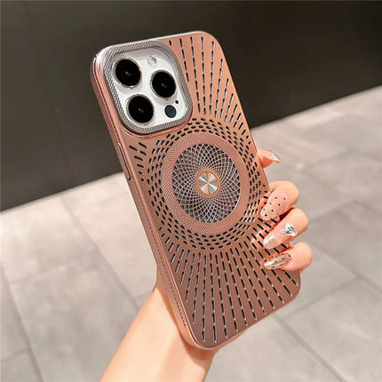 For iPhone 16 Pro Max Case Compatible with MagSafe Heat Dissipation Electroplating PC Phone Cover - Pink