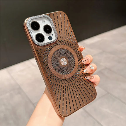 For iPhone 16 Pro Max Case Compatible with MagSafe Heat Dissipation Electroplating PC Phone Cover - Titanium Gold
