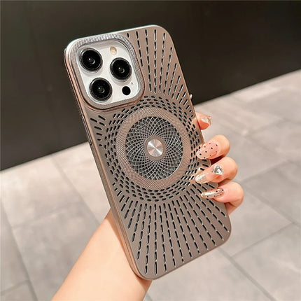 For iPhone 16 Pro Max Case Compatible with MagSafe Heat Dissipation Electroplating PC Phone Cover - Titanium Grey
