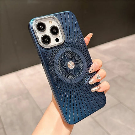 For iPhone 16 Pro Case Compatible with MagSafe Heat Dissipation Electroplating PC Phone Cover - Navy Blue