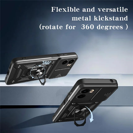 For Motorola Moto G05 4G Case with Slide Camera Lid PC + TPU Kickstand Phone Cover