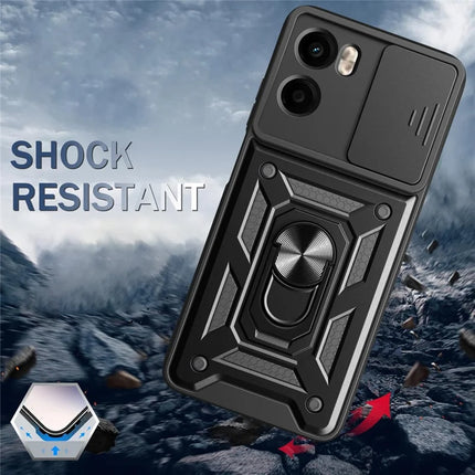 For Motorola Moto G05 4G Case with Slide Camera Lid PC + TPU Kickstand Phone Cover