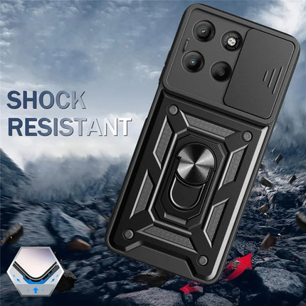For Motorola Moto G15 4G Case with Slide Camera Lid PC + TPU Kickstand Phone Cover