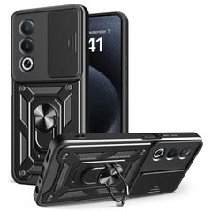 For Oppo A3 Pro (India) 5G  /  A80 5G Case with Slide Camera Lid PC + TPU Kickstand Phone Cover - Black