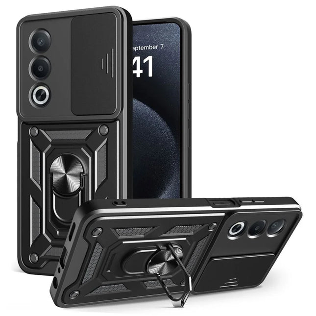 For Oppo A3 Pro (India) 5G  /  A80 5G Case with Slide Camera Lid PC + TPU Kickstand Phone Cover - Black