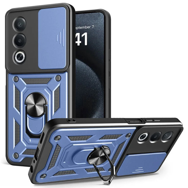 For Oppo A3 Pro (India) 5G  /  A80 5G Case with Slide Camera Lid PC + TPU Kickstand Phone Cover - Blue