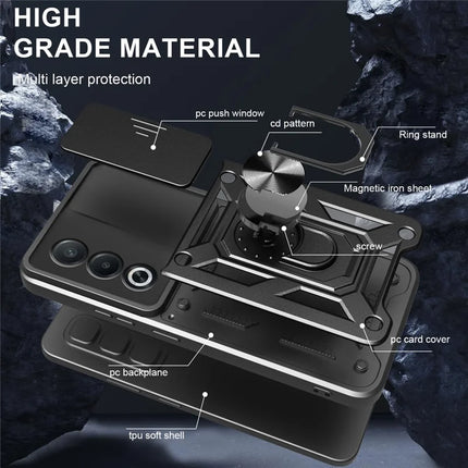 For Oppo A3 Pro (India) 5G  /  A80 5G Case with Slide Camera Lid PC + TPU Kickstand Phone Cover