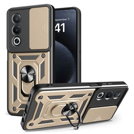 For Oppo A3 Pro (India) 5G  /  A80 5G Case with Slide Camera Lid PC + TPU Kickstand Phone Cover - Gold