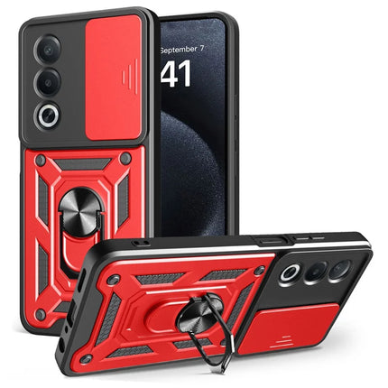 For Oppo A3 Pro (India) 5G  /  A80 5G Case with Slide Camera Lid PC + TPU Kickstand Phone Cover - Red
