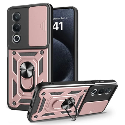 For Oppo A3 Pro (India) 5G  /  A80 5G Case with Slide Camera Lid PC + TPU Kickstand Phone Cover - Rose Gold