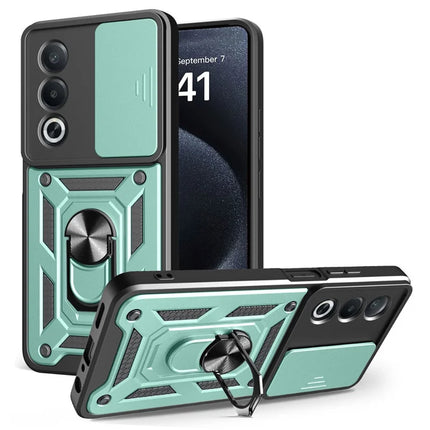 For Oppo A3 Pro (India) 5G  /  A80 5G Case with Slide Camera Lid PC + TPU Kickstand Phone Cover - Green