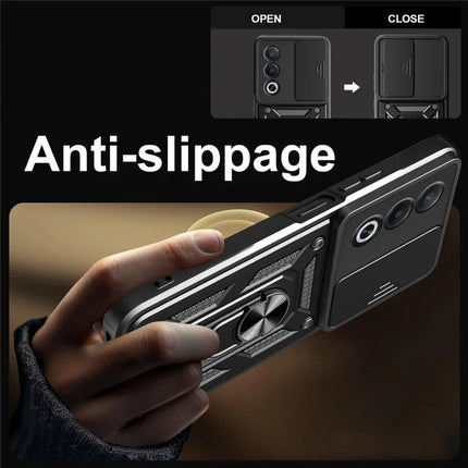 For Oppo A3 Pro (India) 5G  /  A80 5G Case with Slide Camera Lid PC + TPU Kickstand Phone Cover