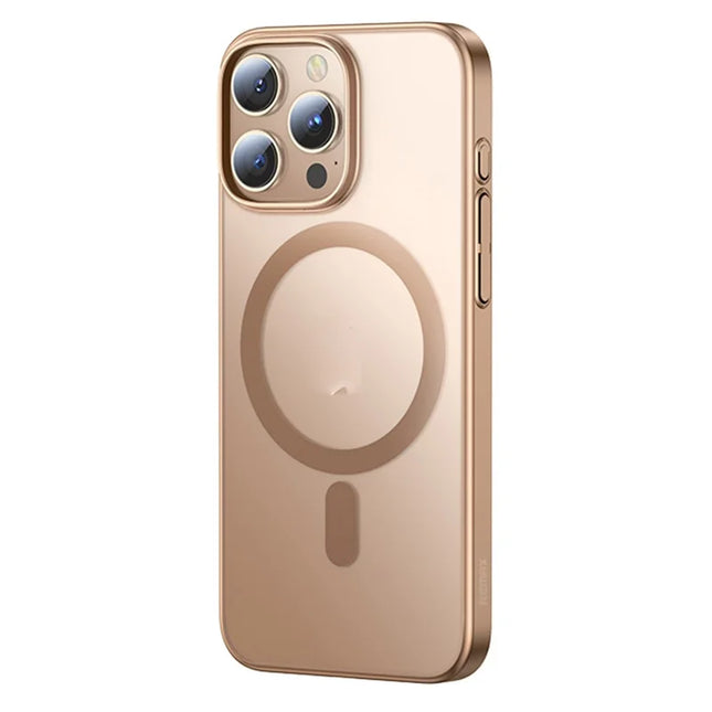 REMAX RM-1625 For iPhone 16 Pro Case Compatible with MagSafe Skin Touch Electroplated Slim Phone Cover - Desert Gold