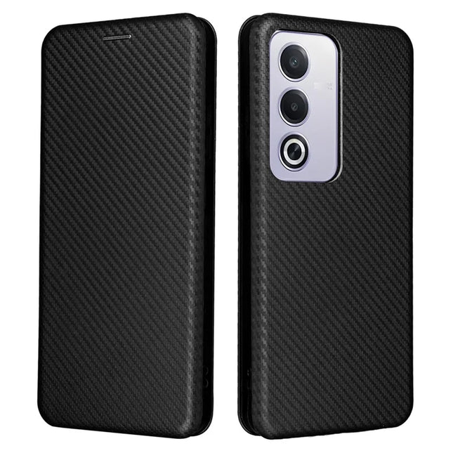For Oppo A3 Pro (Global) 5G Case Carbon Fiber Texture Drop-Proof PU Leather Phone Cover - Black