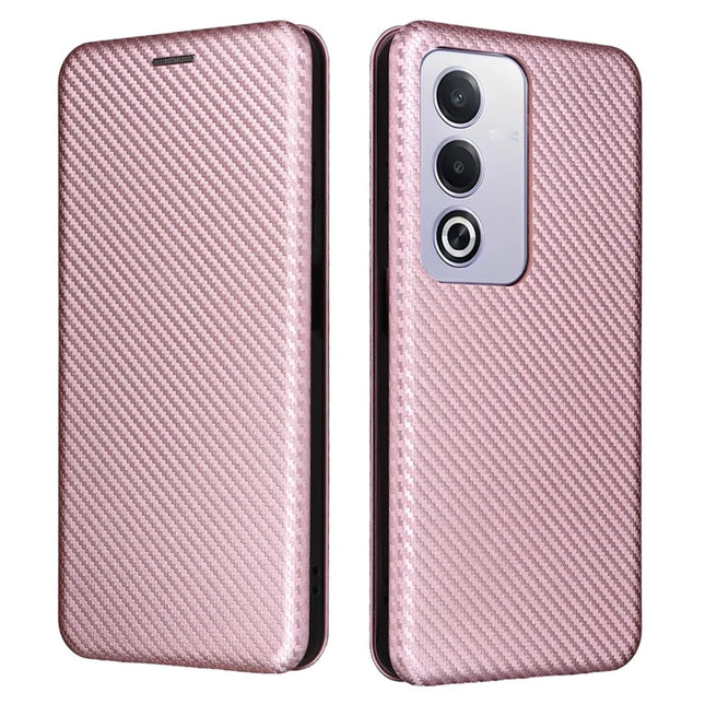 For Oppo A3 Pro (Global) 5G Case Carbon Fiber Texture Drop-Proof PU Leather Phone Cover - Rose Gold