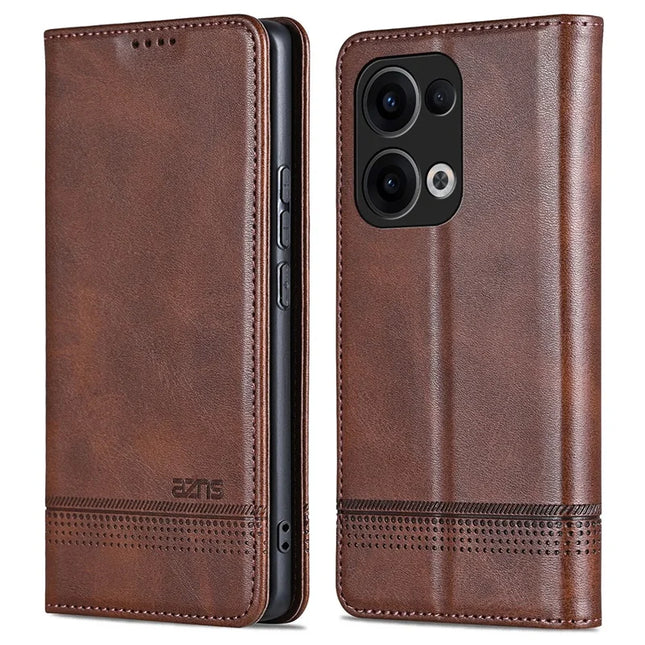 AZNS For Oppo Reno13 5G (Global) Case Cowhide Texture PU Leather Wallet Phone Cover - Coffee