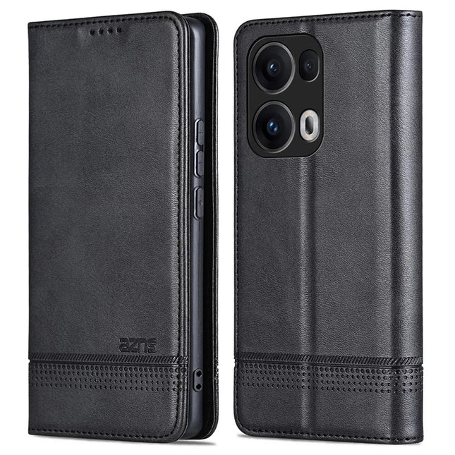 AZNS For Oppo Reno13 Pro 5G Case Cowhide Texture PU Leather Wallet Phone Cover - Black