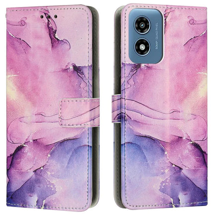 Stand Case for Motorola Moto G04s 4G / G04 4G / G24 4G / E14 4G Marble Pattern PU Leather Wallet Phone Cover - Purple