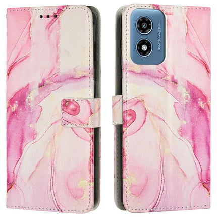 Stand Case for Motorola Moto G04s 4G / G04 4G / G24 4G / E14 4G Marble Pattern PU Leather Wallet Phone Cover - Rose Gold