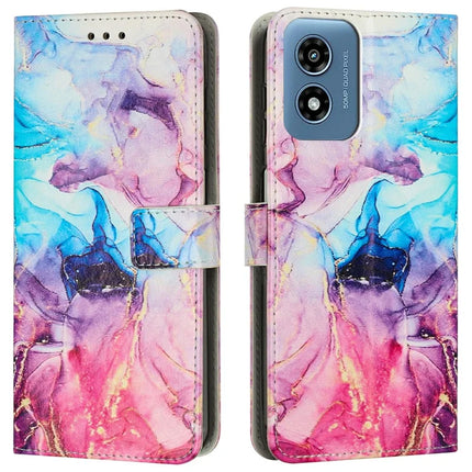 Stand Case for Motorola Moto G04s 4G / G04 4G / G24 4G / E14 4G Marble Pattern PU Leather Wallet Phone Cover - Pink  /  Purple