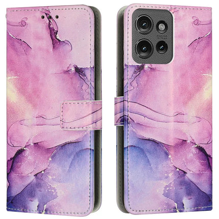 Stand Case for Motorola Edge 50 Pro 5G / Edge 50 5G Marble Pattern PU Leather Wallet Phone Cover - Purple