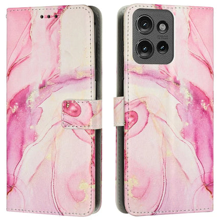 Stand Case for Motorola Edge 50 Pro 5G / Edge 50 5G Marble Pattern PU Leather Wallet Phone Cover - Rose Gold