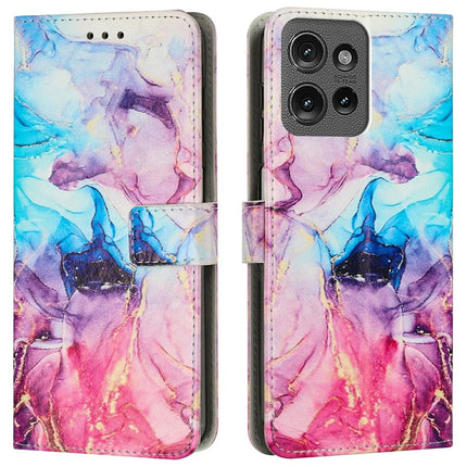 Stand Case for Motorola Edge 50 Pro 5G / Edge 50 5G Marble Pattern PU Leather Wallet Phone Cover - Pink  /  Purple
