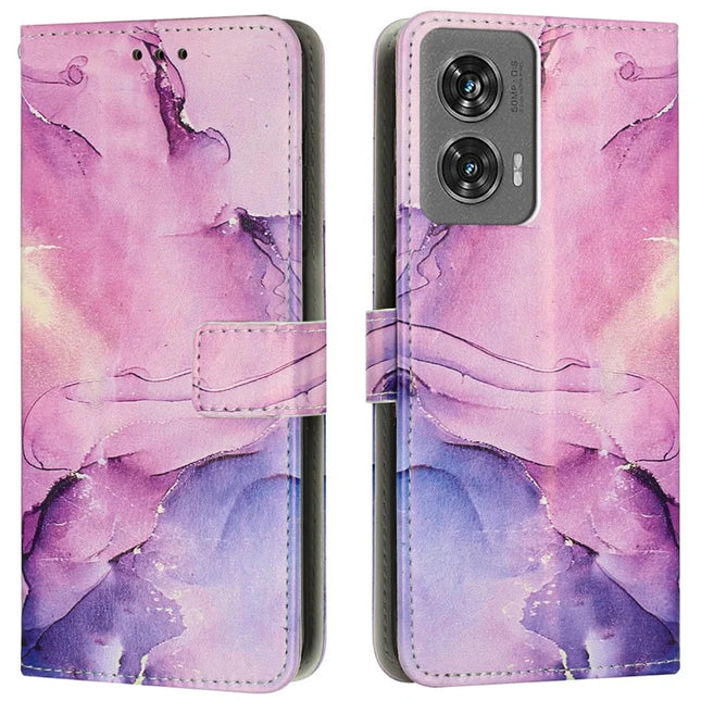 Stand Case for Motorola Moto G85 5G / S50 Neo 5G Marble Pattern PU Leather Wallet Phone Cover - Purple