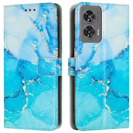 Stand Case for Motorola Moto G85 5G / S50 Neo 5G Marble Pattern PU Leather Wallet Phone Cover - Blue  /  Green