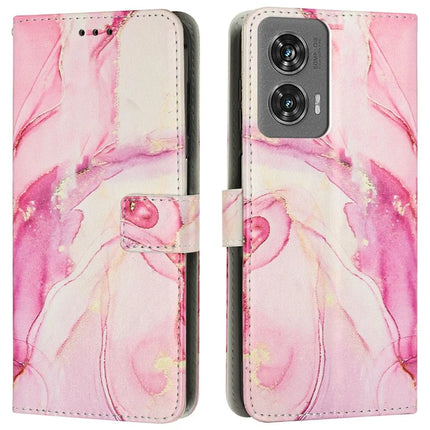 Stand Case for Motorola Moto G85 5G / S50 Neo 5G Marble Pattern PU Leather Wallet Phone Cover - Rose Gold