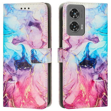 Stand Case for Motorola Moto G85 5G / S50 Neo 5G Marble Pattern PU Leather Wallet Phone Cover - Pink  /  Purple