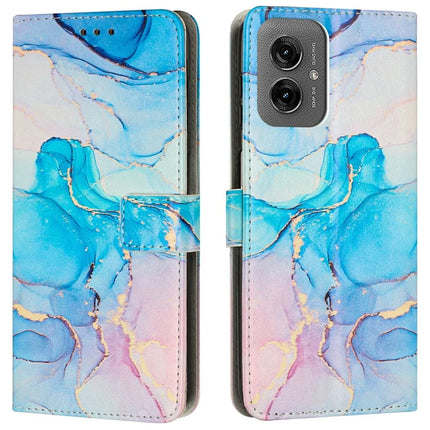 For Motorola Moto G55 5G Stand Case Marble Pattern PU Leather Wallet Phone Cover - Pink  /  Green
