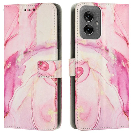 For Motorola Moto G55 5G Stand Case Marble Pattern PU Leather Wallet Phone Cover - Rose Gold