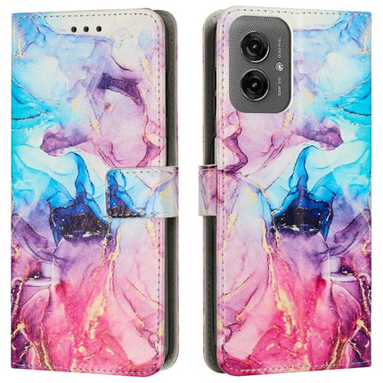 For Motorola Moto G55 5G Stand Case Marble Pattern PU Leather Wallet Phone Cover - Pink  /  Purple