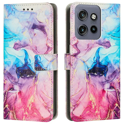 Stand Case for Motorola Moto S50 5G / Edge 50 Neo 5G / ThinkPhone 25 5G Marble Pattern PU Leather Wallet Phone Cover - Pink  /  Purple