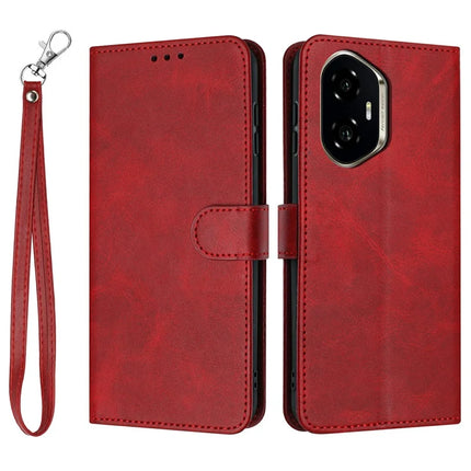 For Honor 300 Case Flip Stand PU Leather Wallet Phone Cover Calf Texture - Red